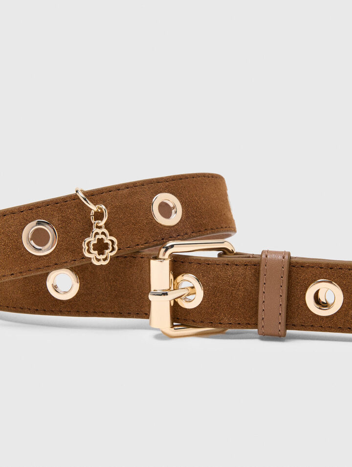 Suede shoulder strap with eyelets