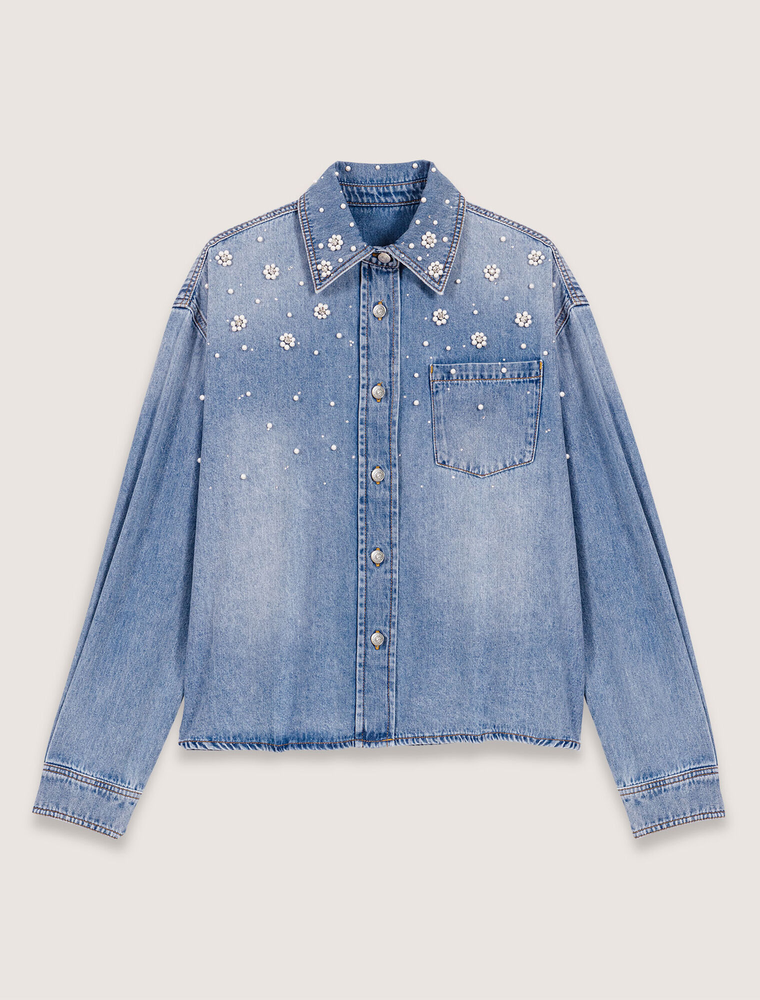Denim shirt with embroidered beads