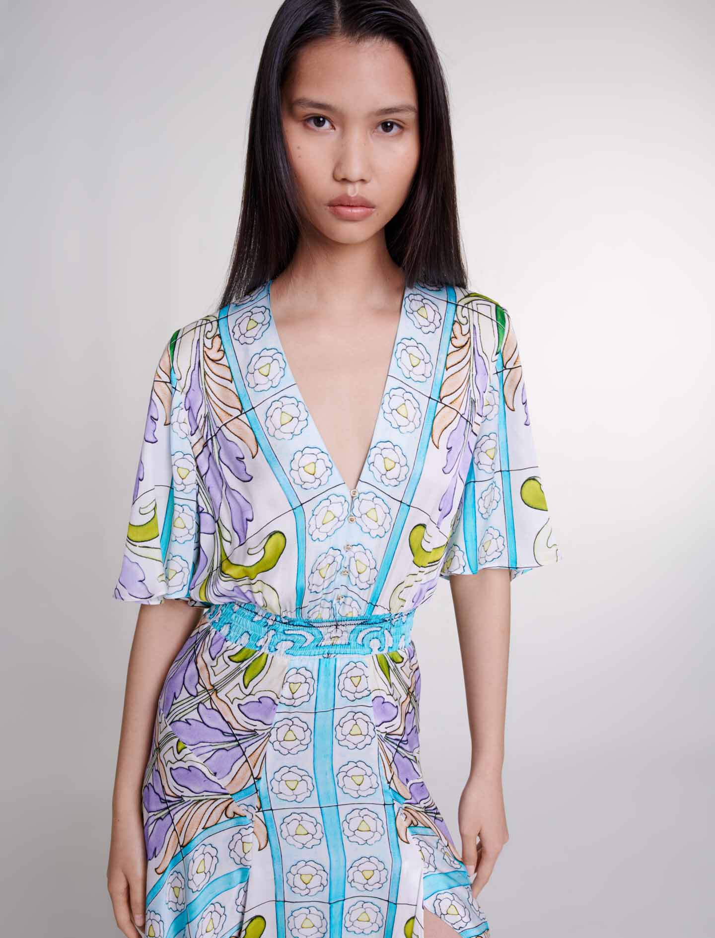 Satin-look patterned maxi dress Multicolor for Women | Maje