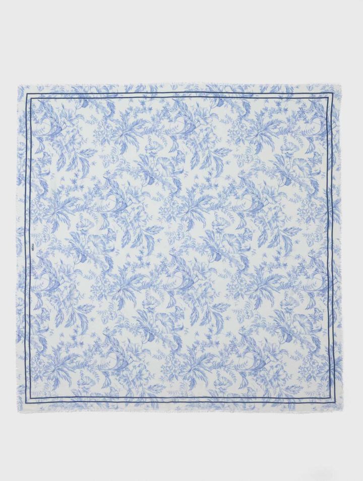 Floral print wool blend shawl