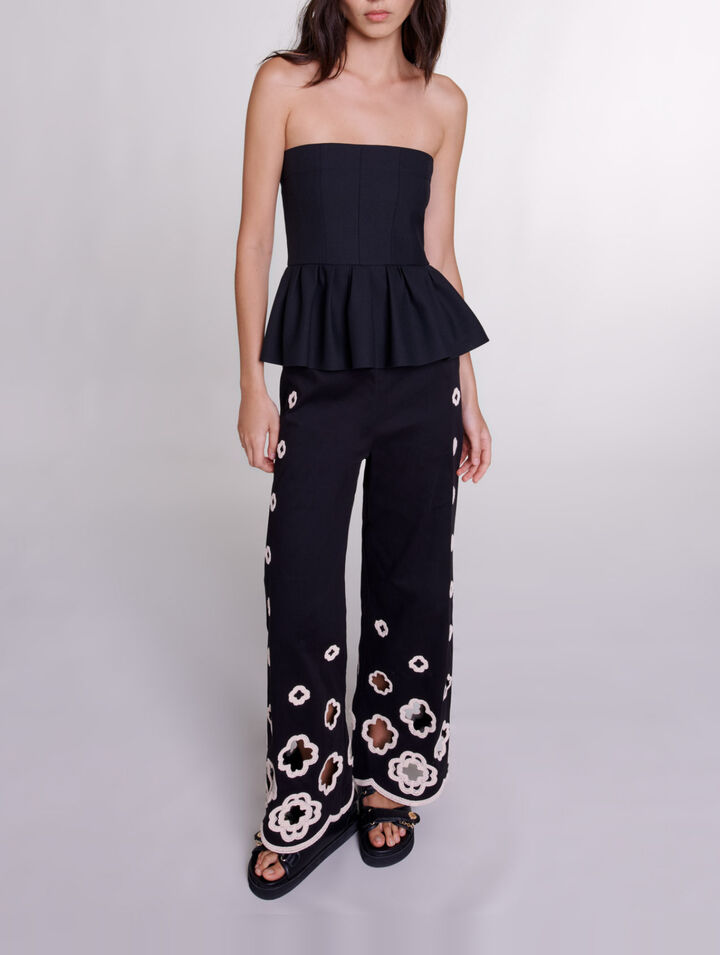 Wide-leg crochet trousers