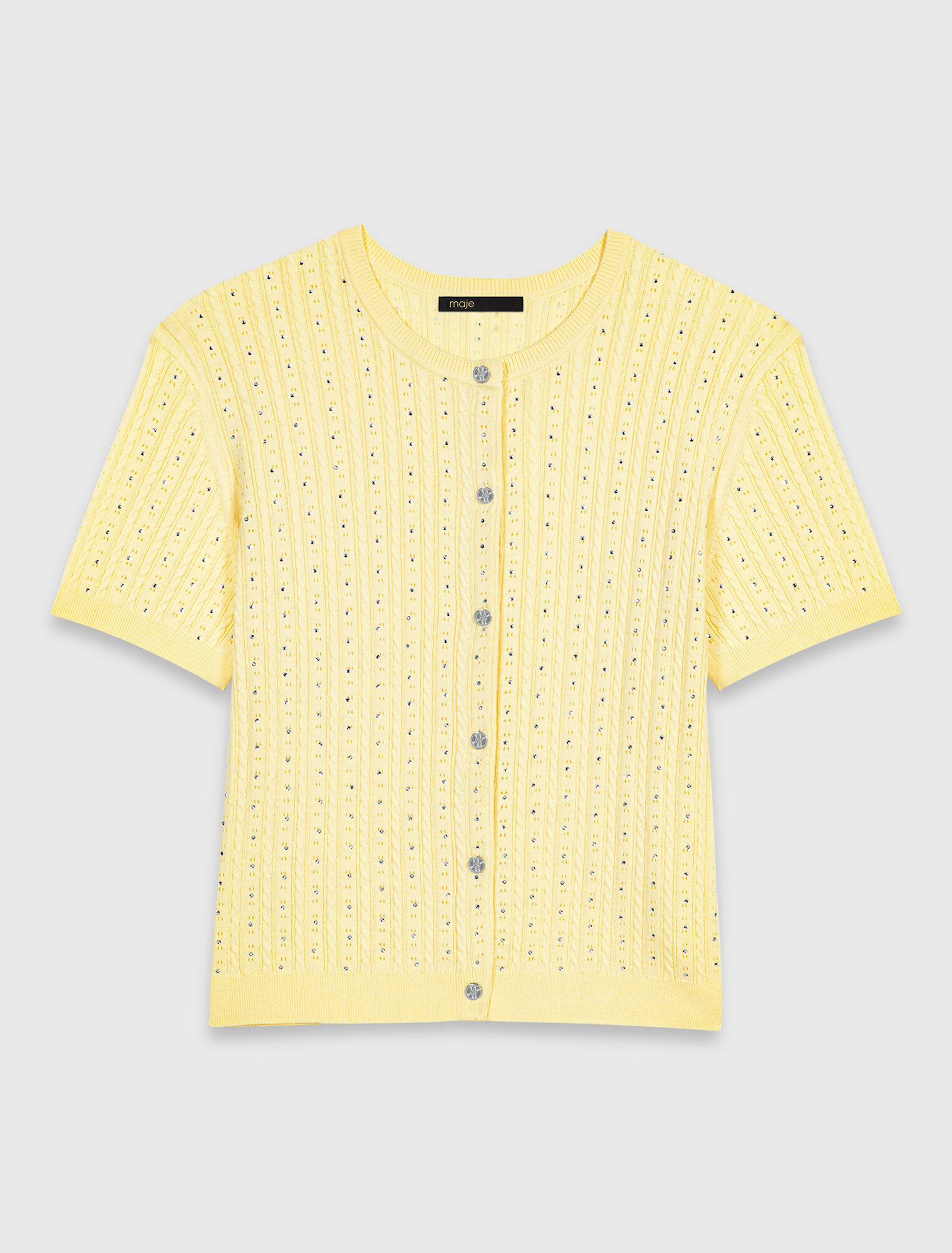 Cardigan with rhinestone neck