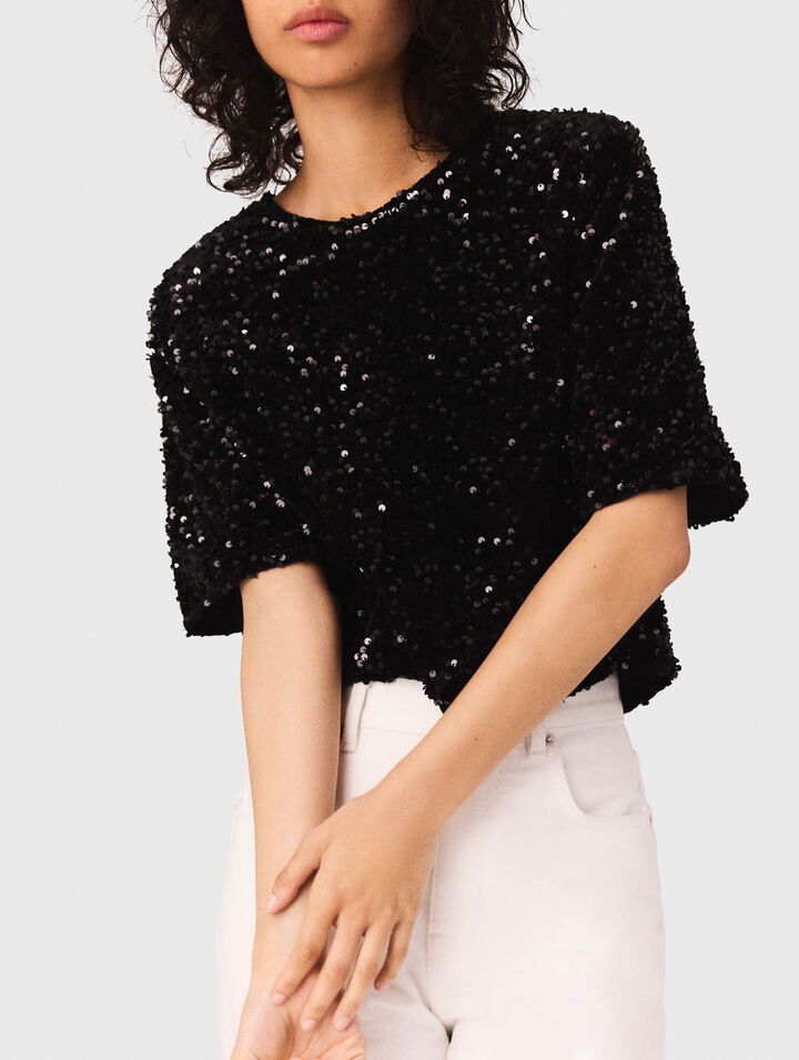 Sequinned velvet top