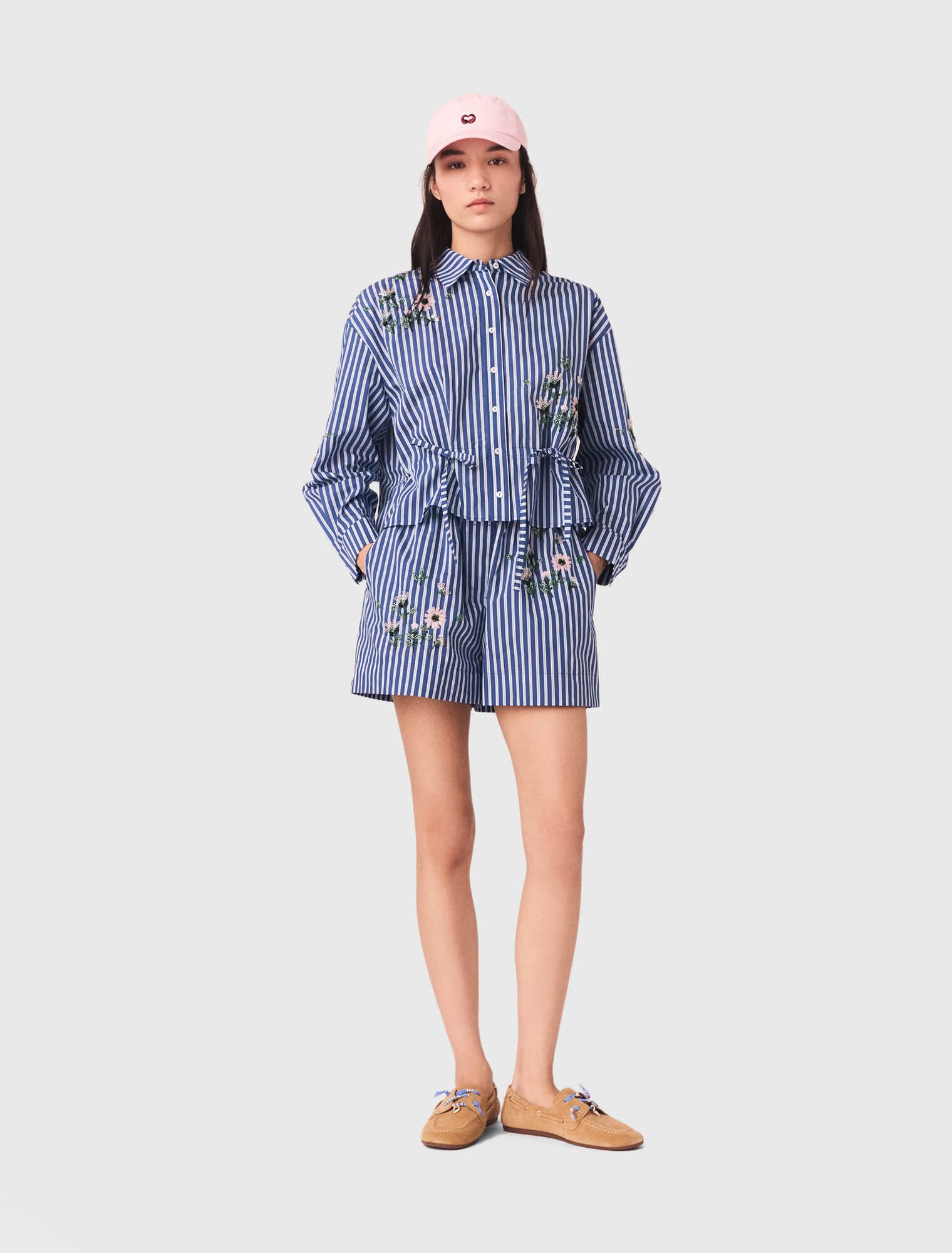 Cropped embroidered striped shirt