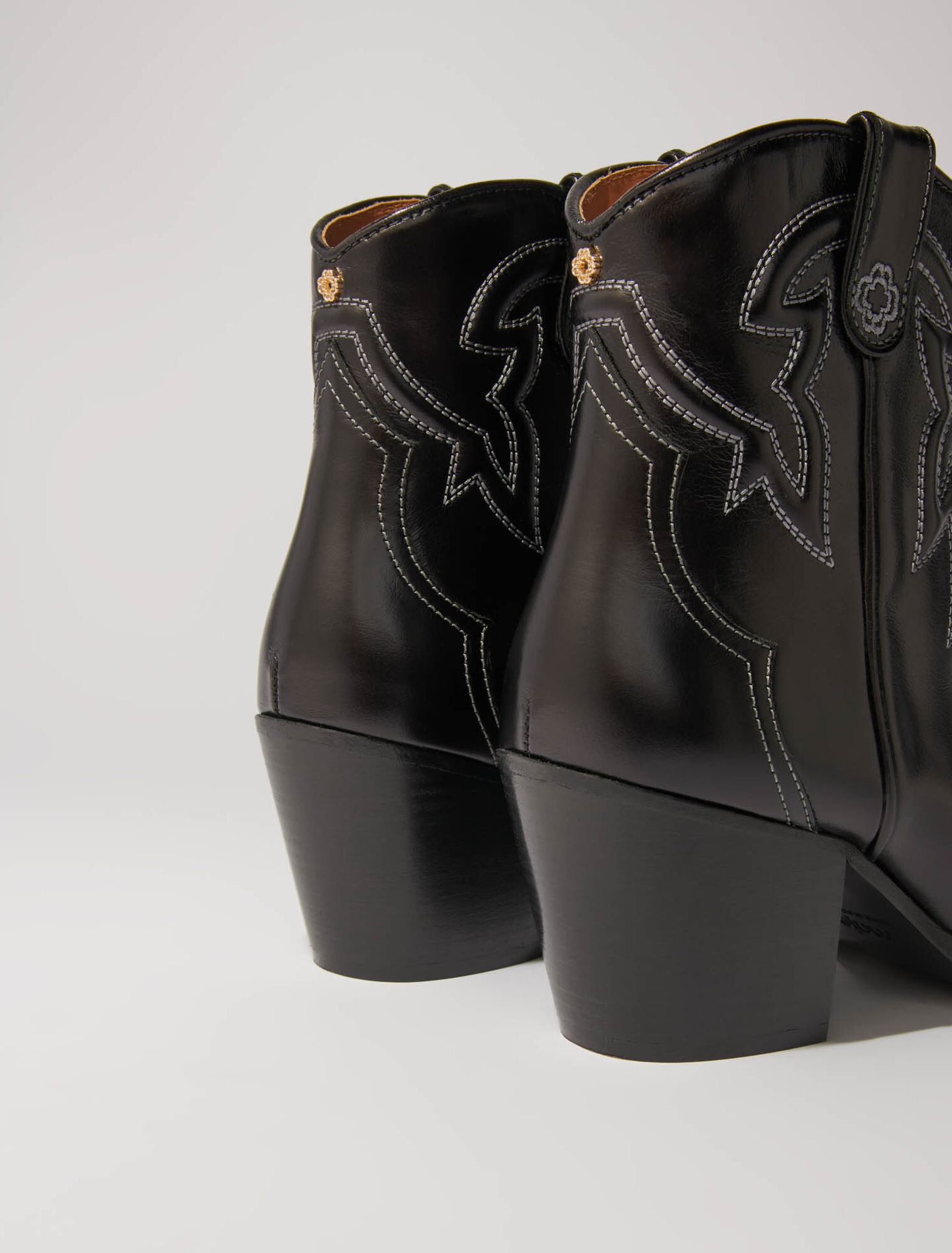 Leather cowboy ankle boots