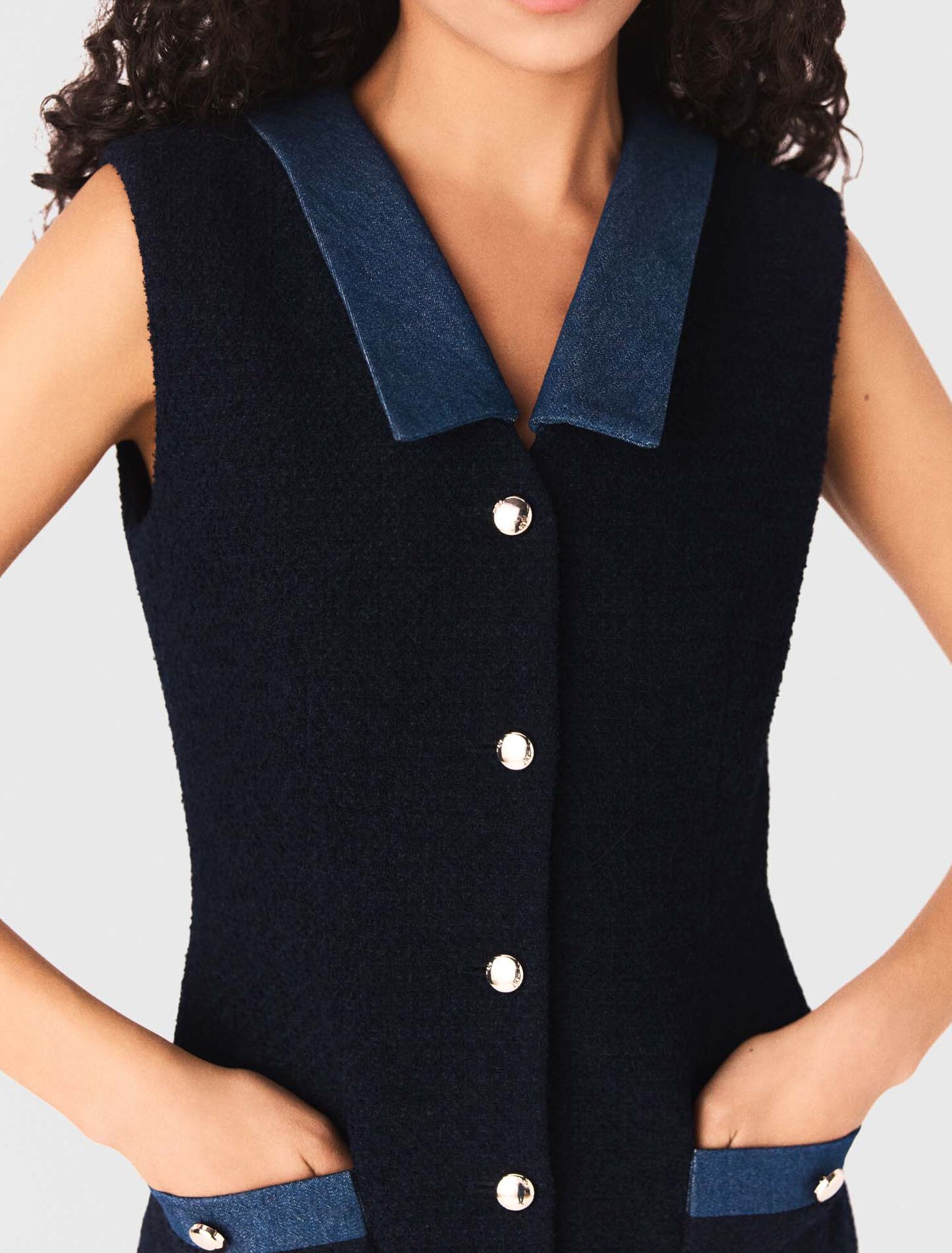 Tweed dress with denim details