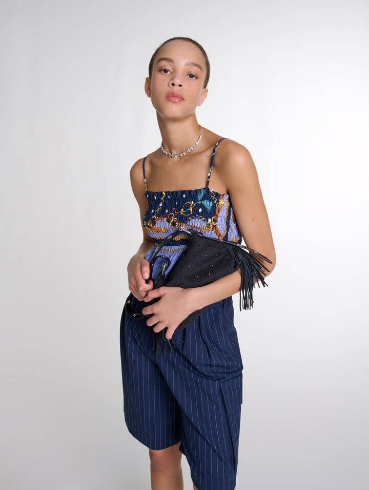 Printed smocked crop top