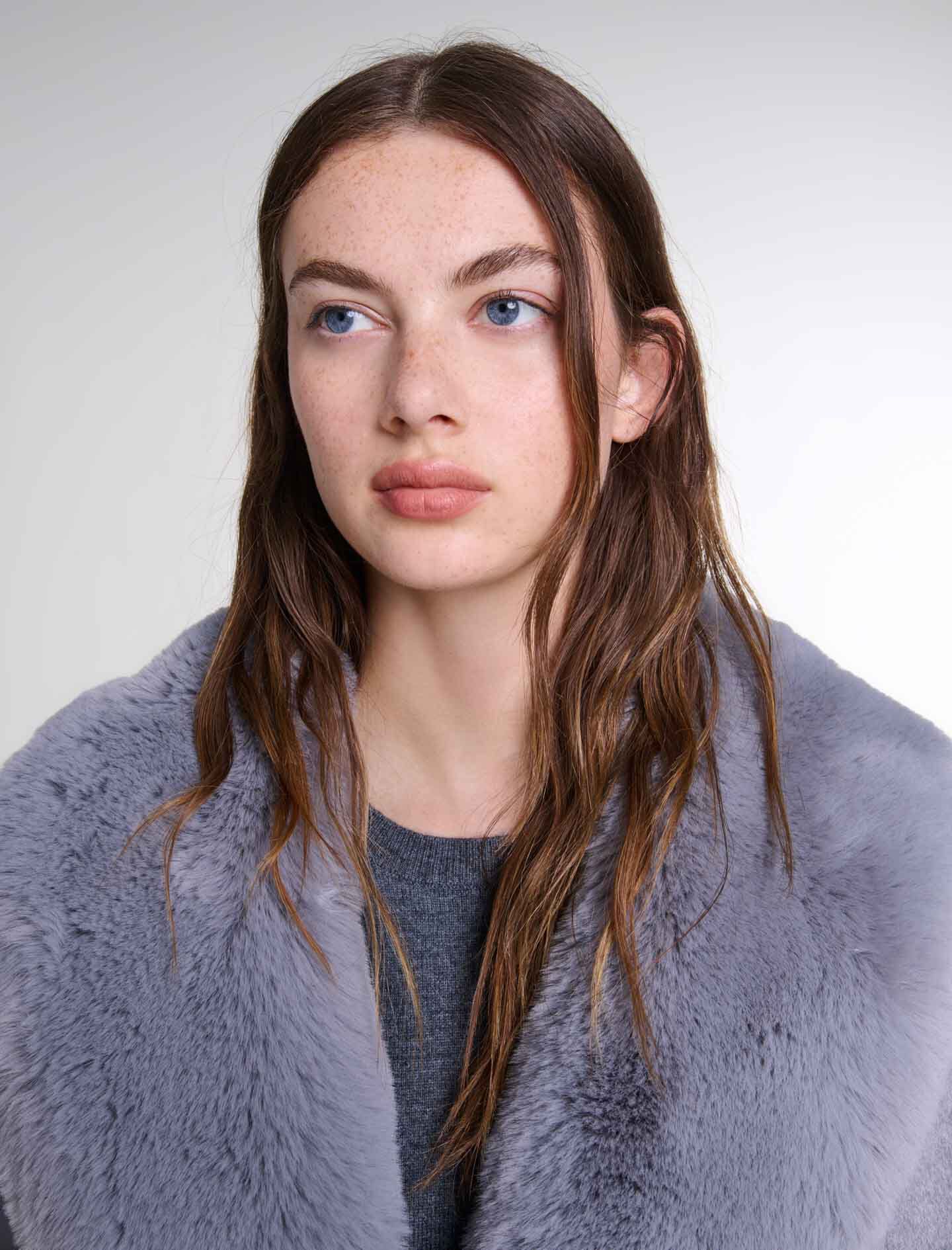 Long coat with faux fur collar - Long coats | Maje