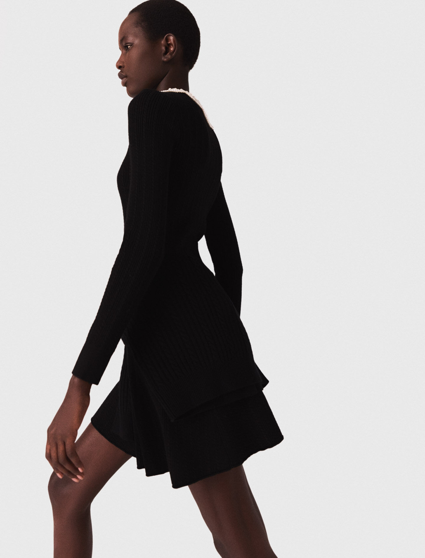 Short beaded-collar knit dress Black / Gray for Women | Maje