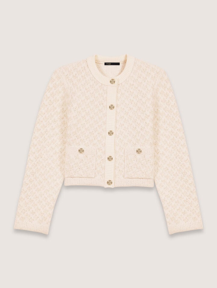 Maje Short Tweed-effect Cardigan In Ecru