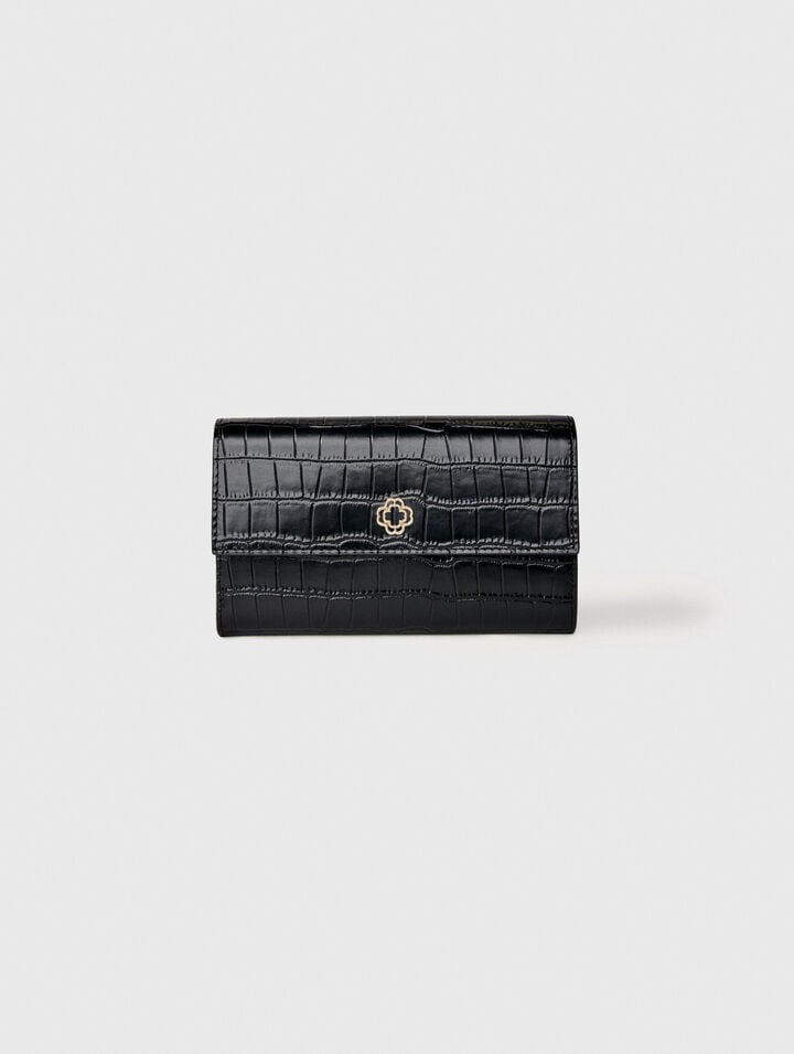 Croc-effect embossed leather bag