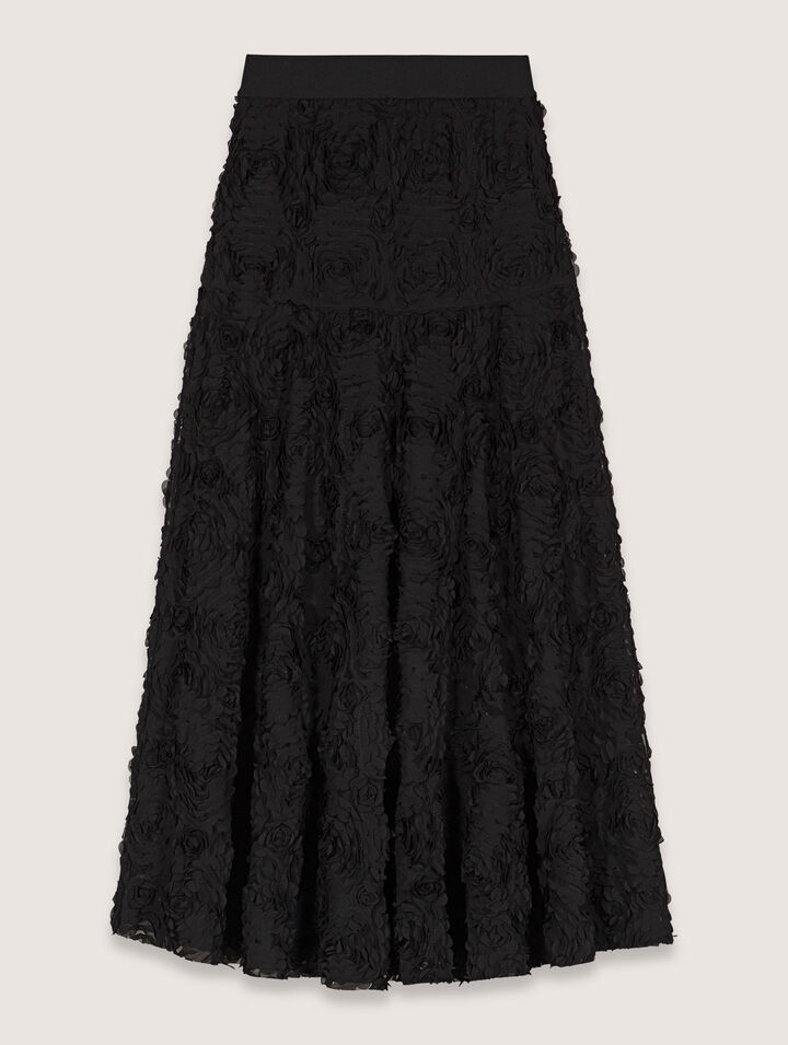 Maje Long Embroidered Skirt In Black