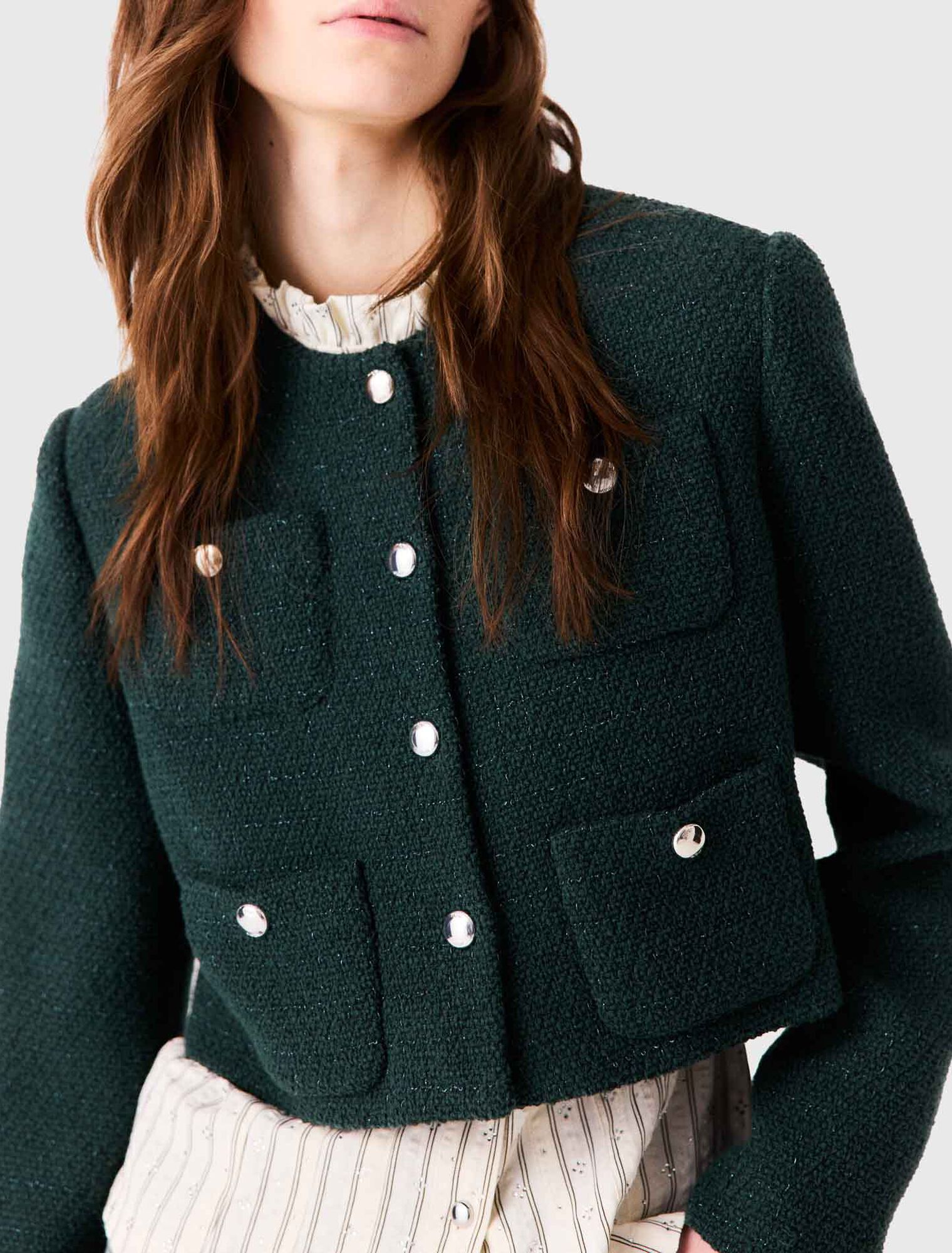 Tweed jacket with fringe trim