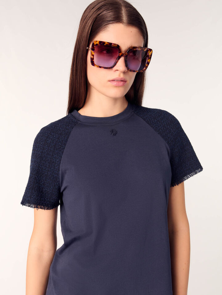 Tweed-sleeved T-shirt