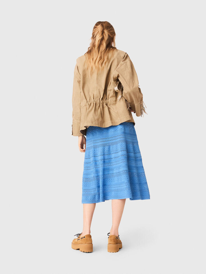 Denim jacket with pleated back