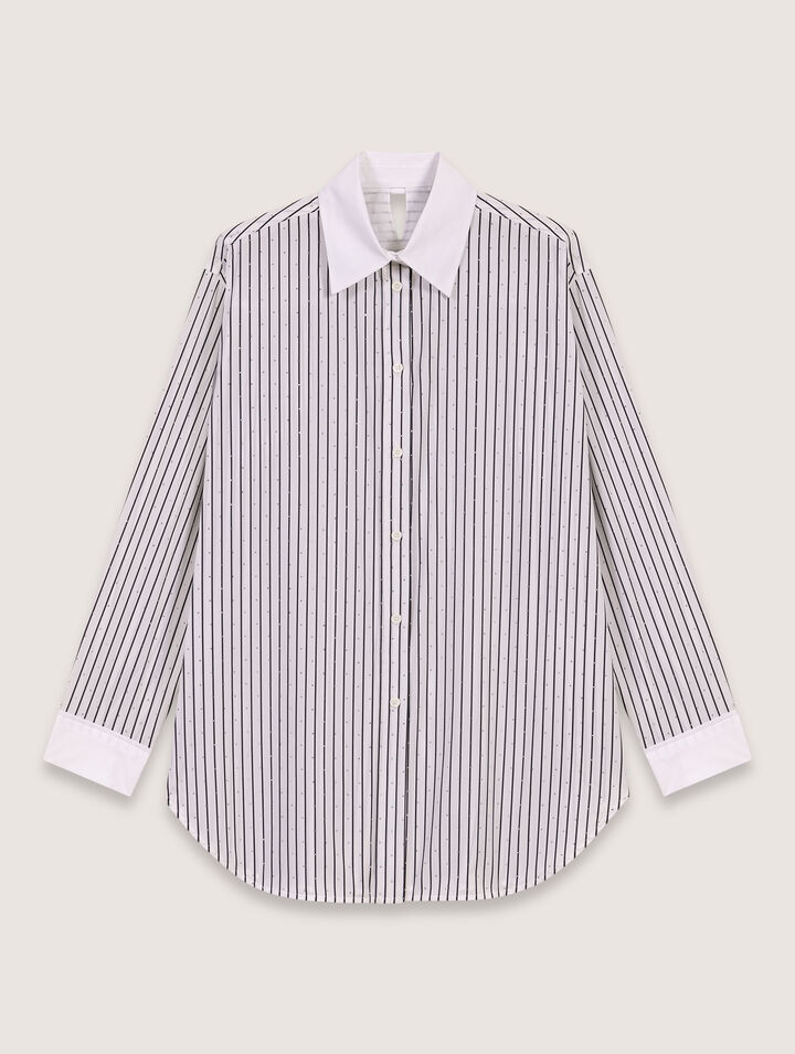 Maje Rhinestone Striped Shirt In Black / White Stripes