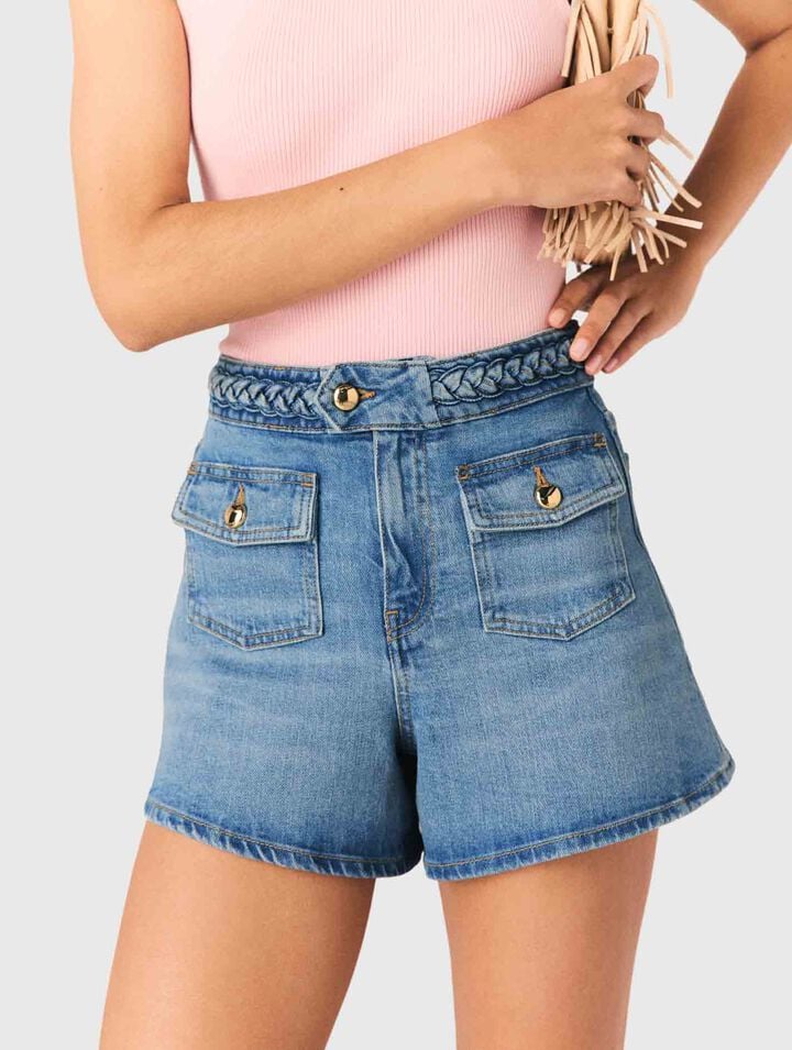 Braided denim shorts