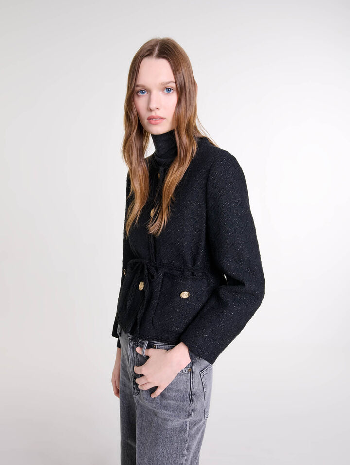 Straight-cut shiny tweed jacket