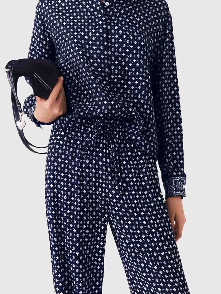 Patterned rhinestone trousers