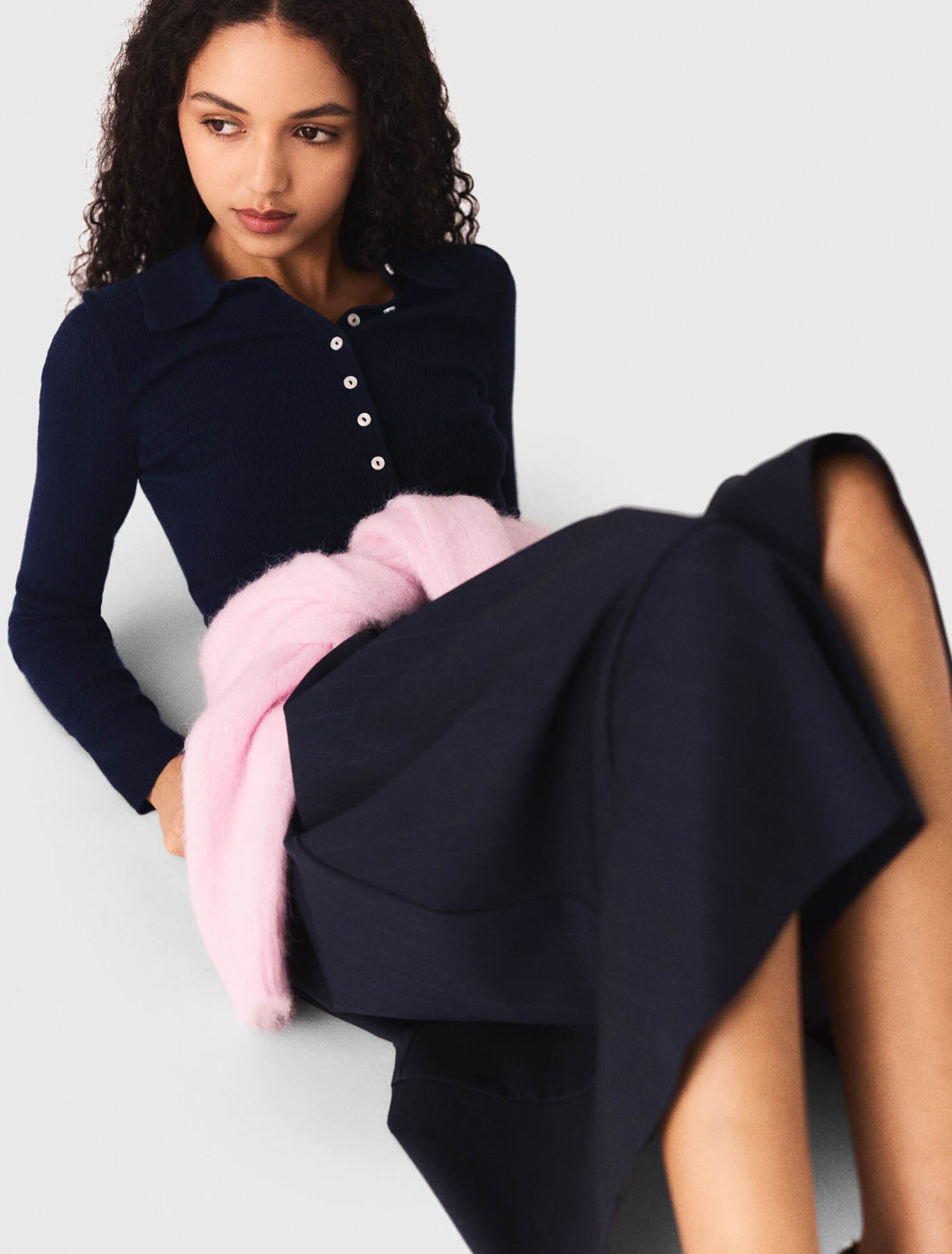 Polo collar ribbed jumper