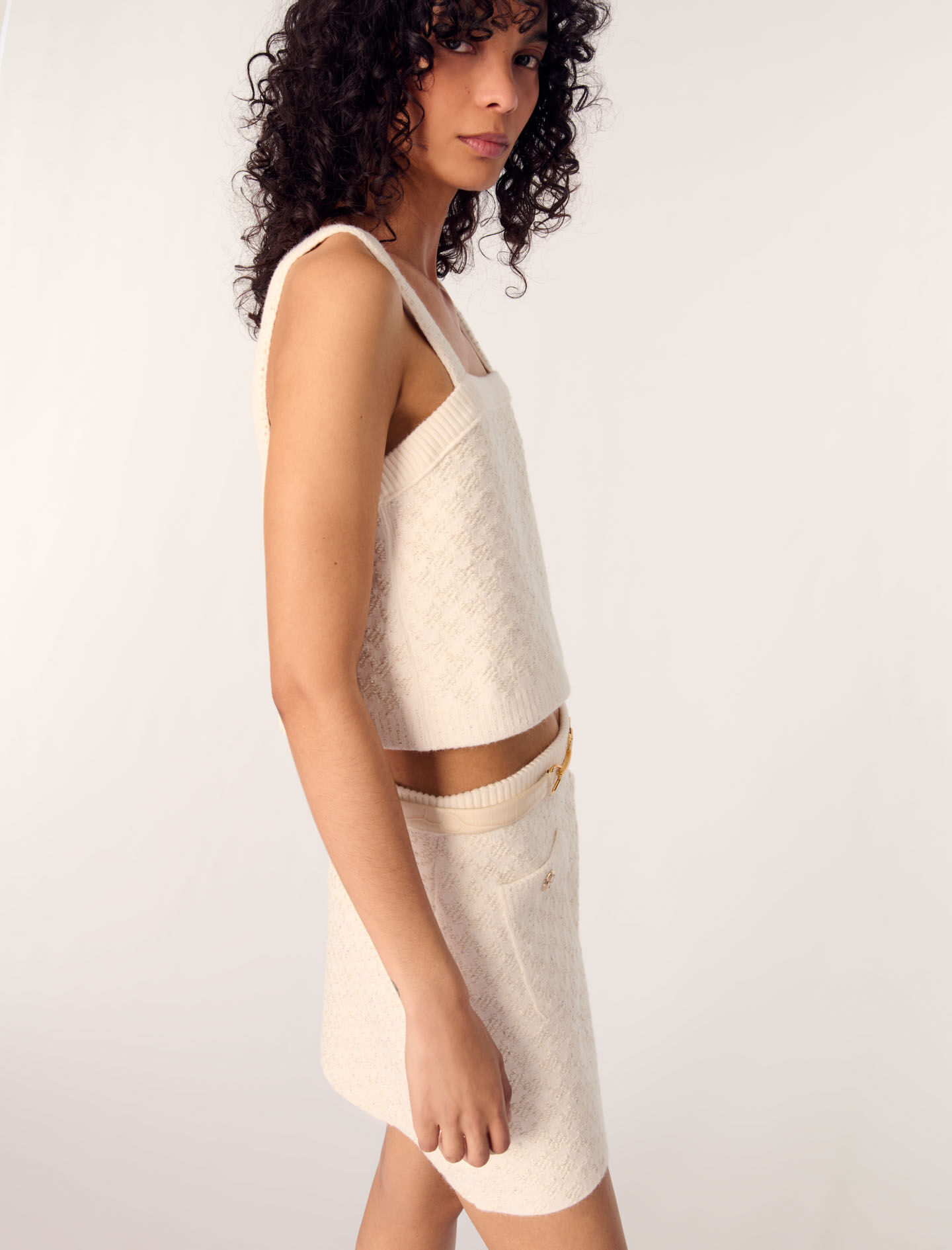 Tweed-effect knitted skirt White for Women | Maje