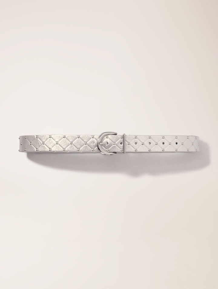 Quilted metallic leather belt