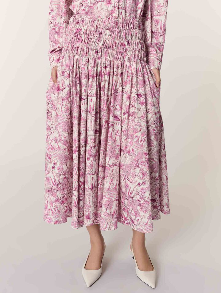 Elasticated smocked-waist skirt 