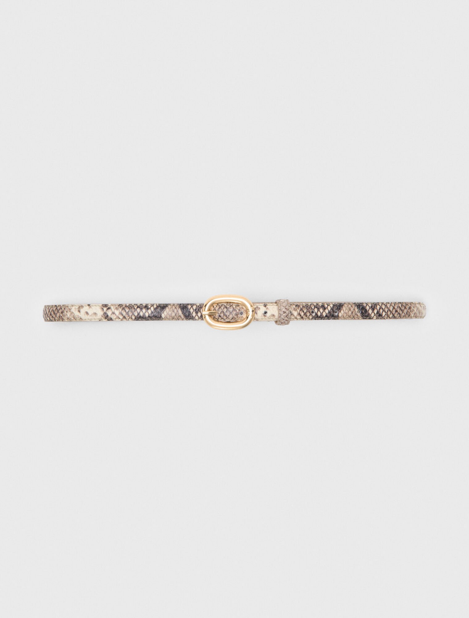 Slim python-effect leather belt