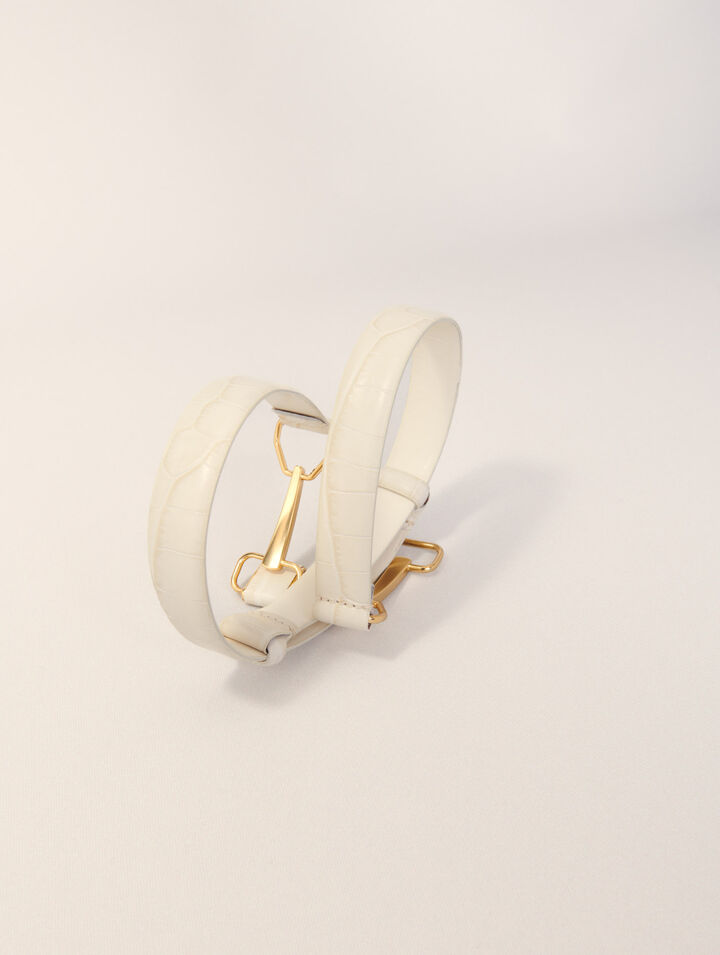 Leather belt with horse bit buckle