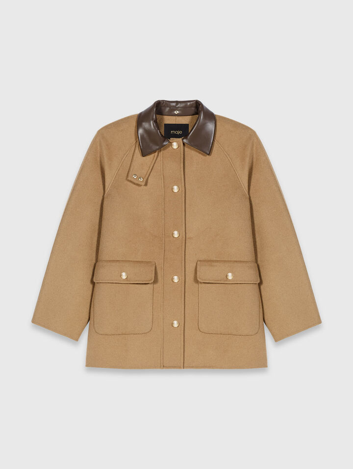 Wool coat with removable hood