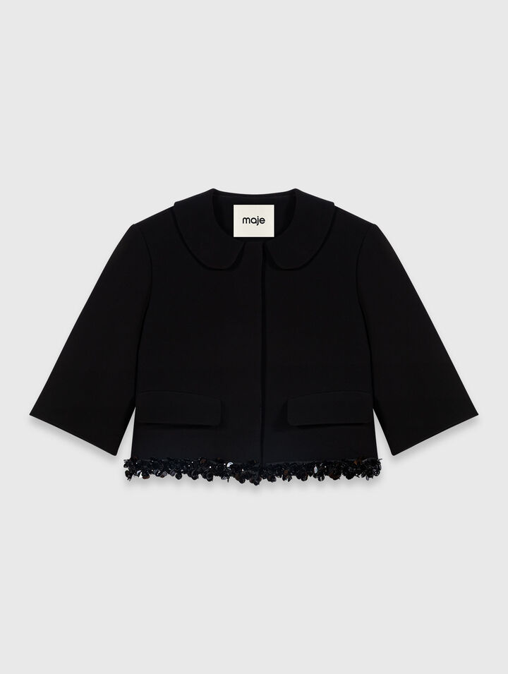 Short crepe jacket with pearls