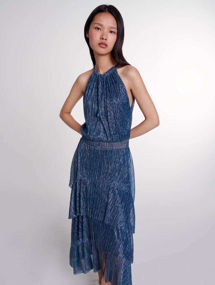 Ruffled lamé maxi dress