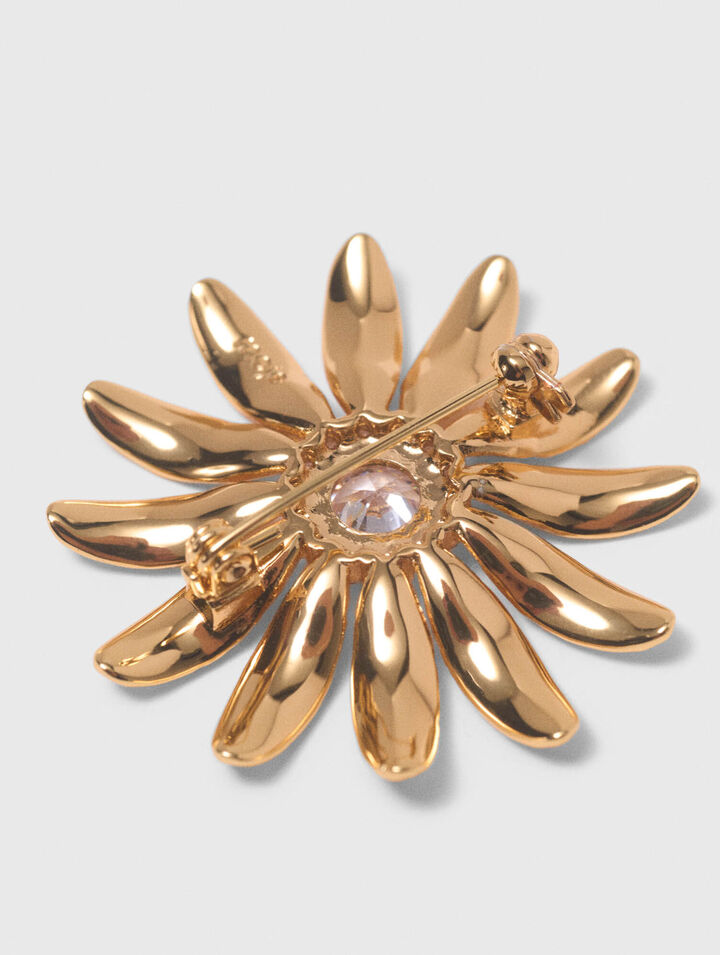 Gold rhinestone flower brooch