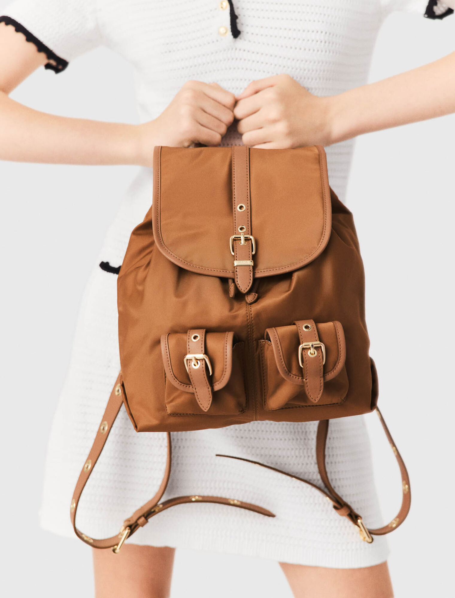 Leather and nylon backpack