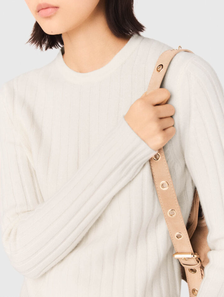 Pearl-collar ribbed jumper