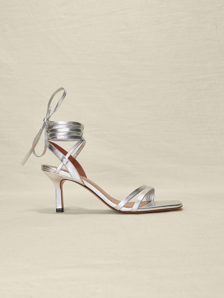 Silver leather lace-up sandals
