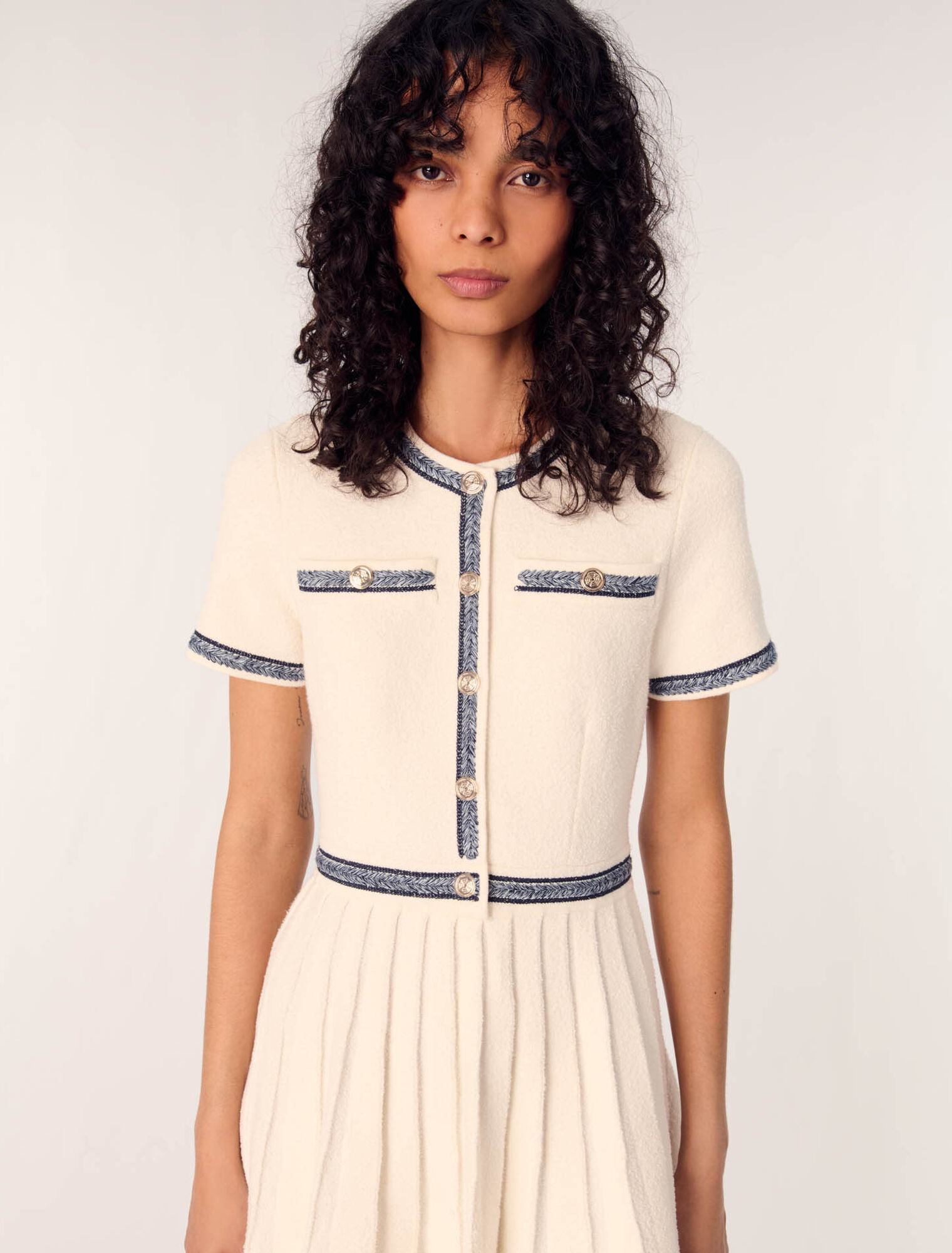 Pleated knit short dress