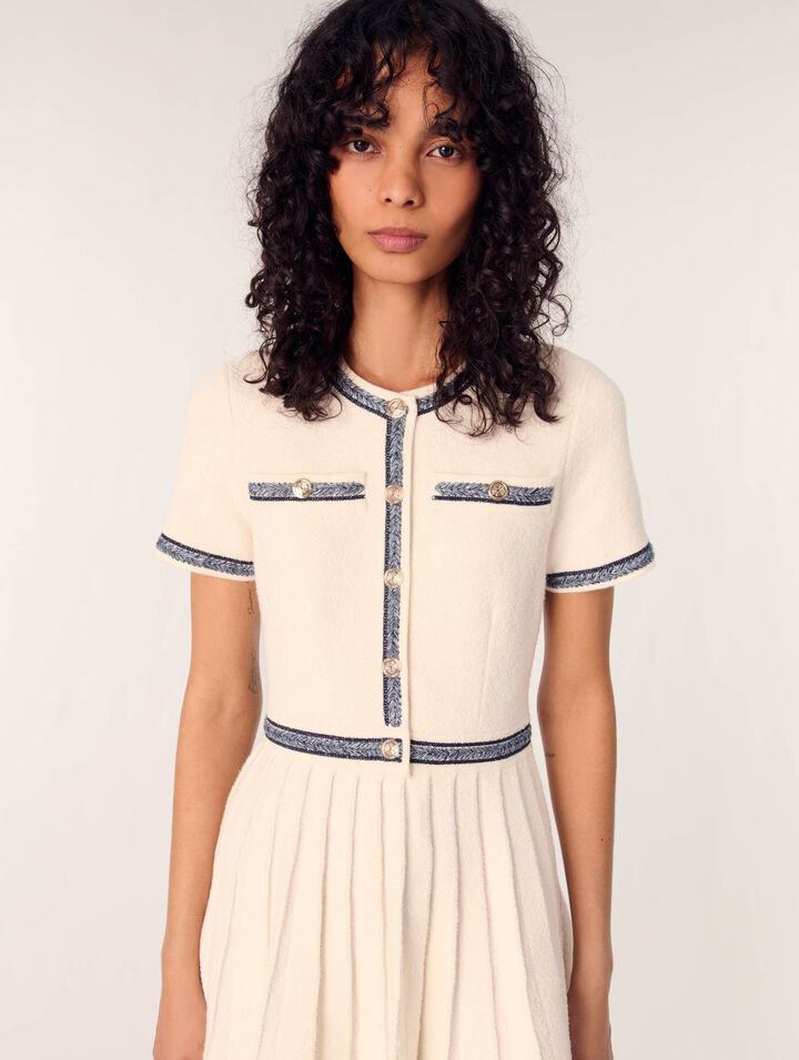 Pleated knit short dress