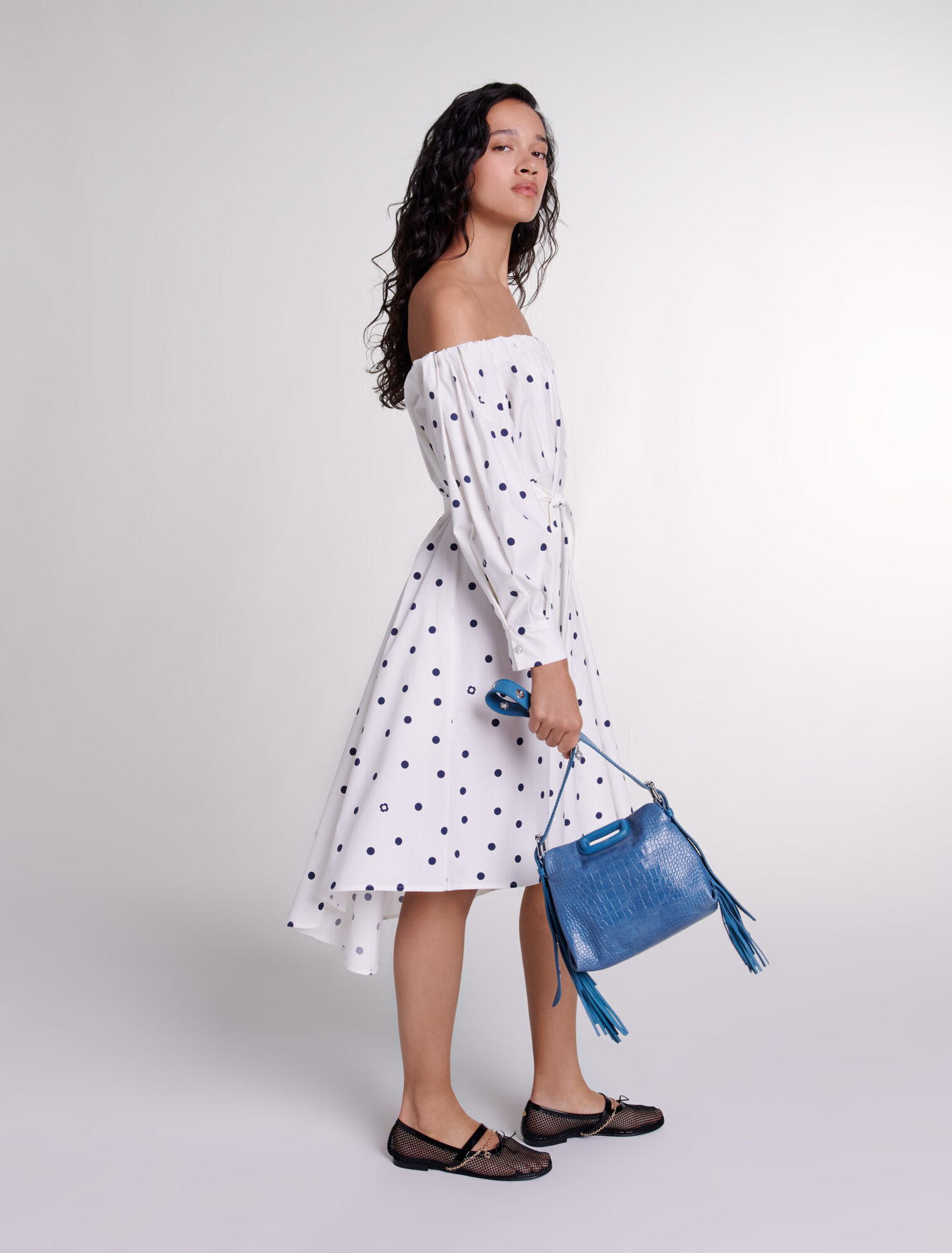 Shirt dress with bardot neckline 