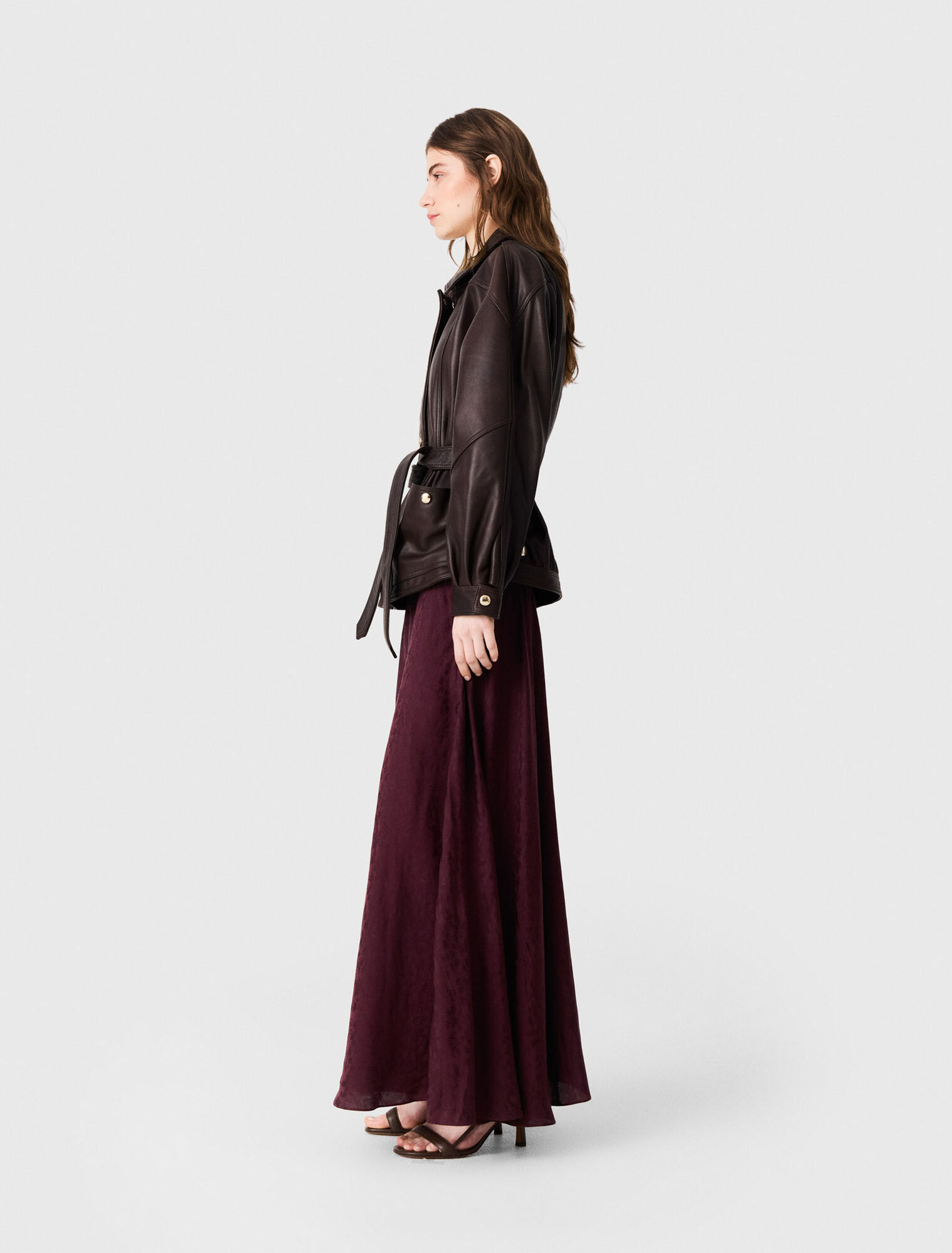 Oversize gold-button leather jacket