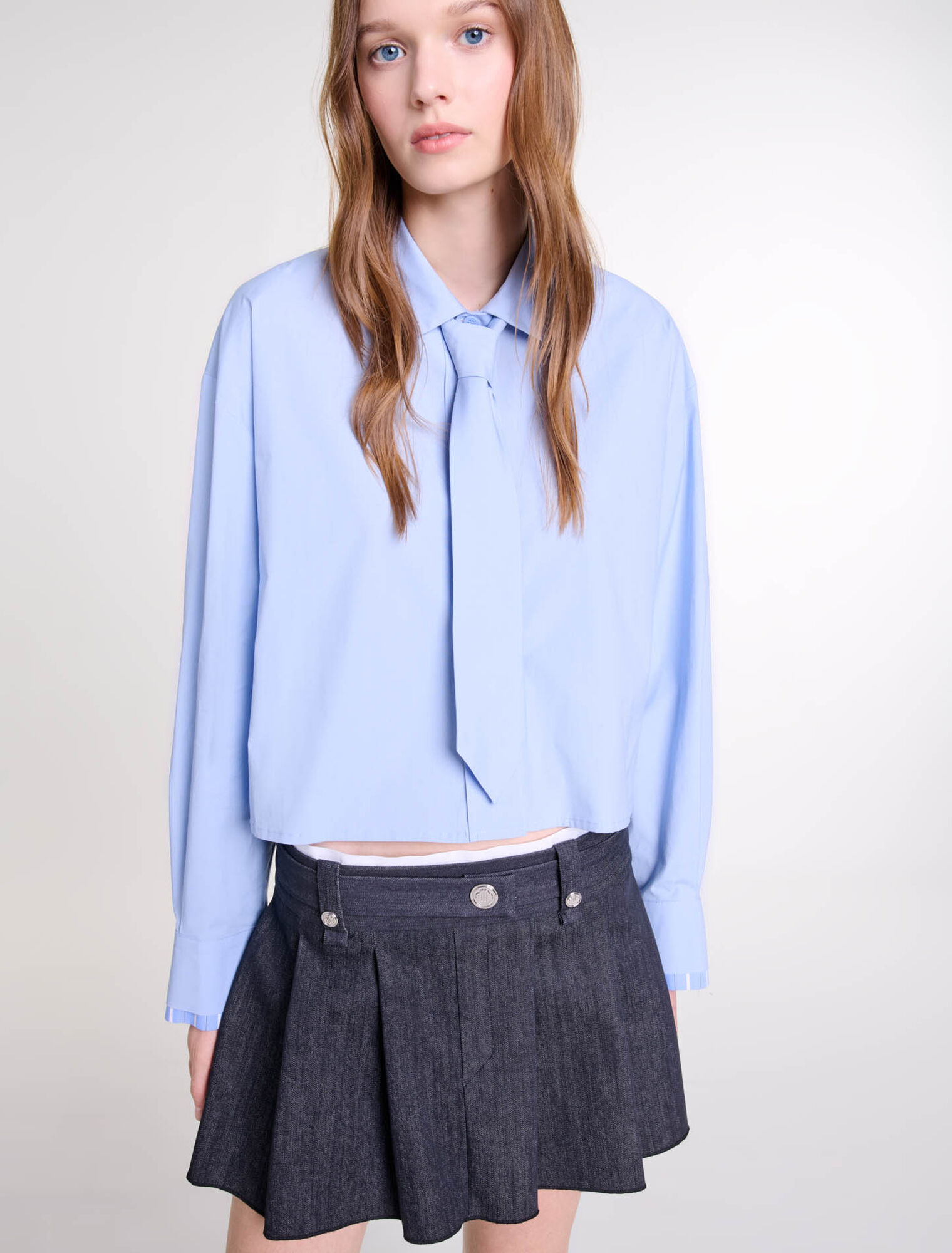 Black denim-effect mini skirt