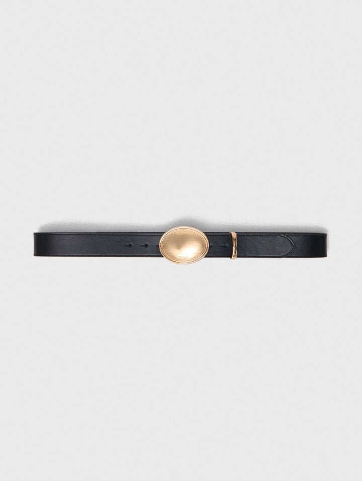Leather belt with oval buckle
