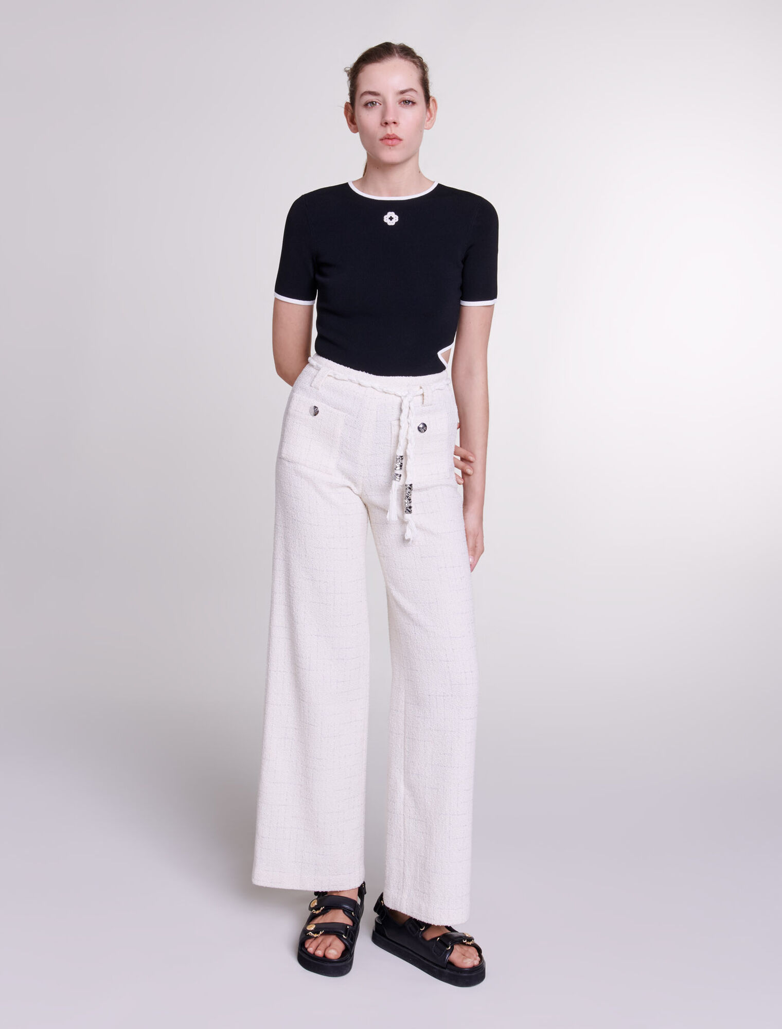 Metallic thread tweed trousers