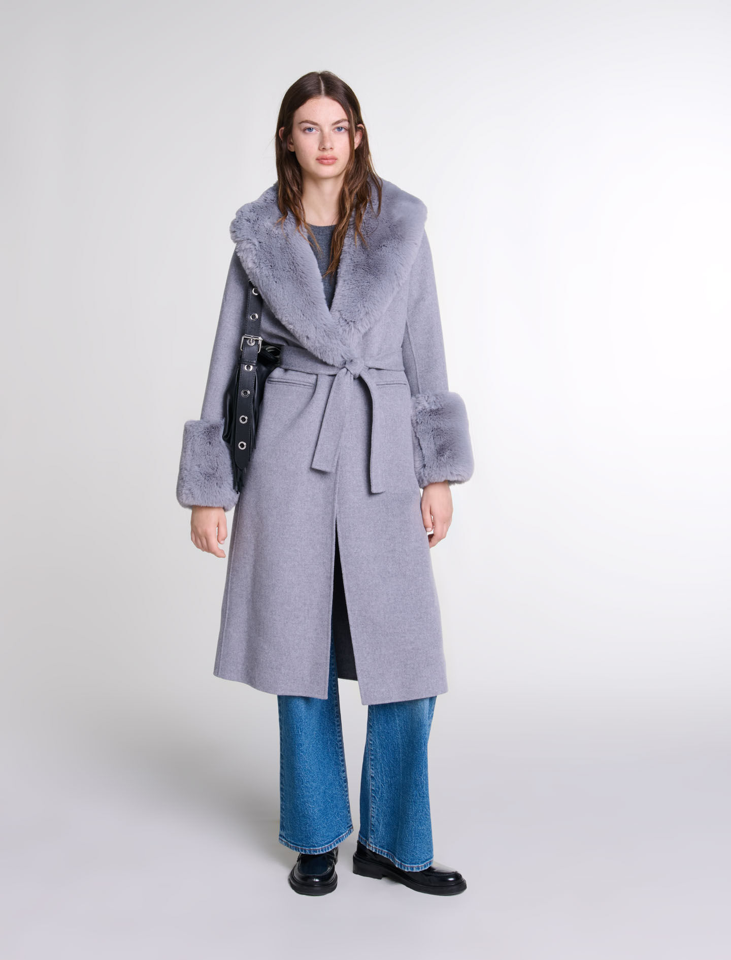 Long coat with faux fur collar Long coats Maje