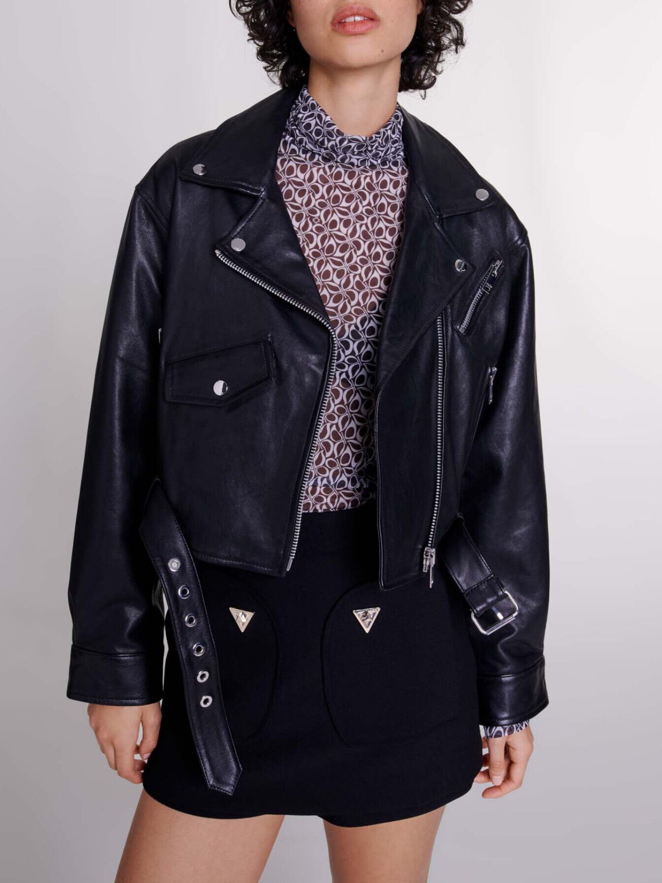Cropped leather jacket Black / Gray for Women | Maje