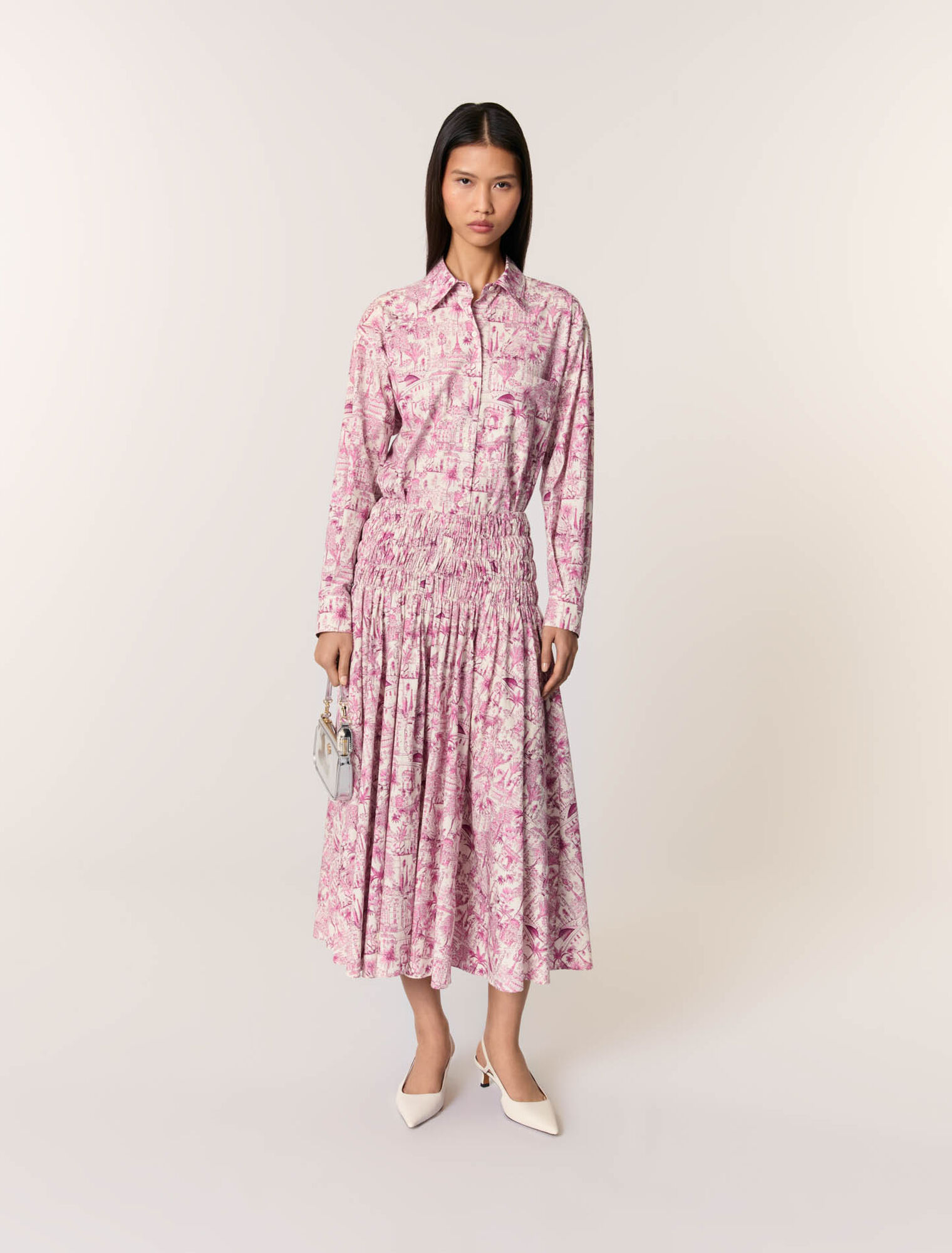 Elasticated smocked-waist skirt 