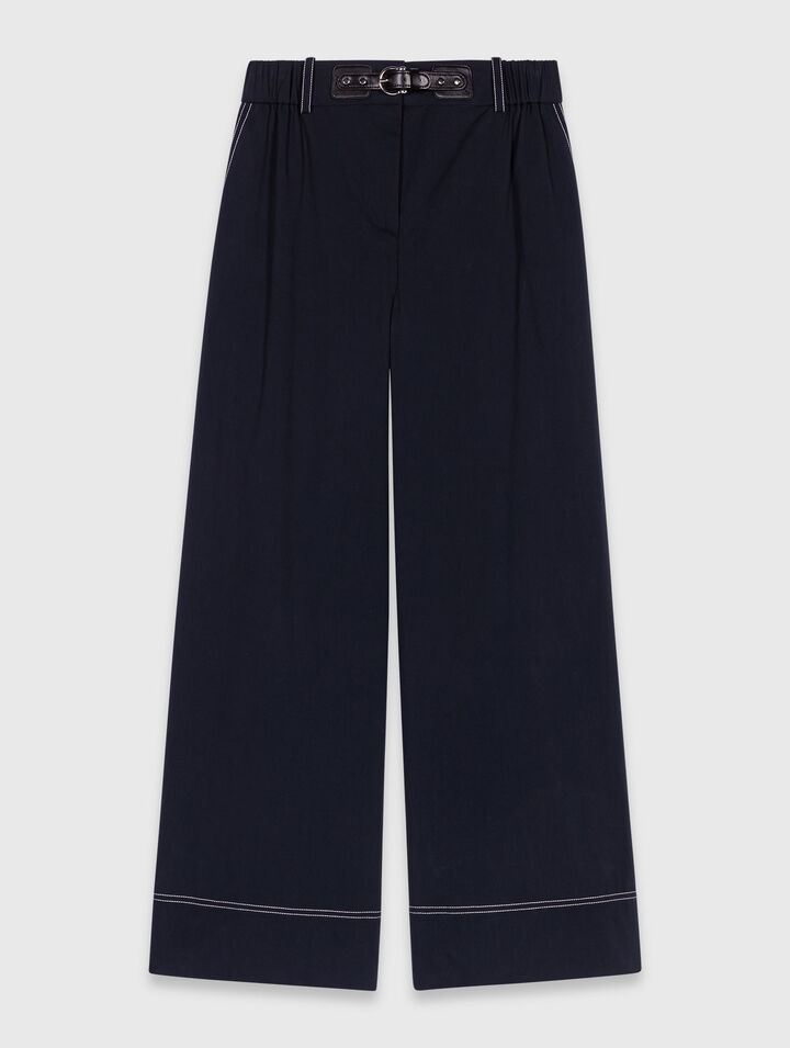Cotton trousers with leather belt