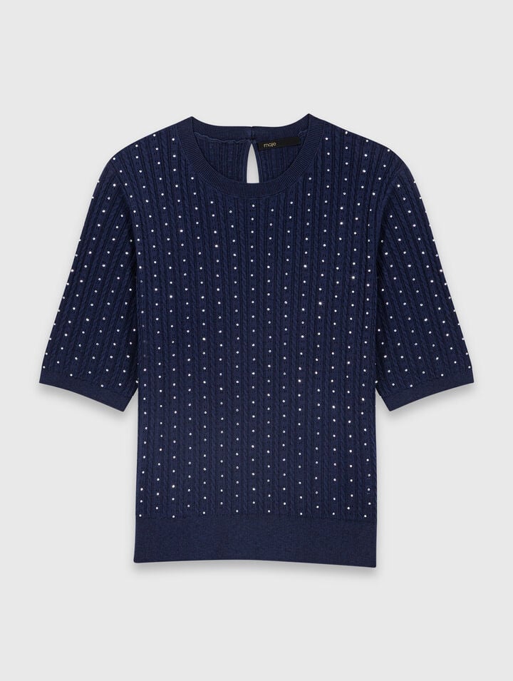 Round-neck rhinestone jumper