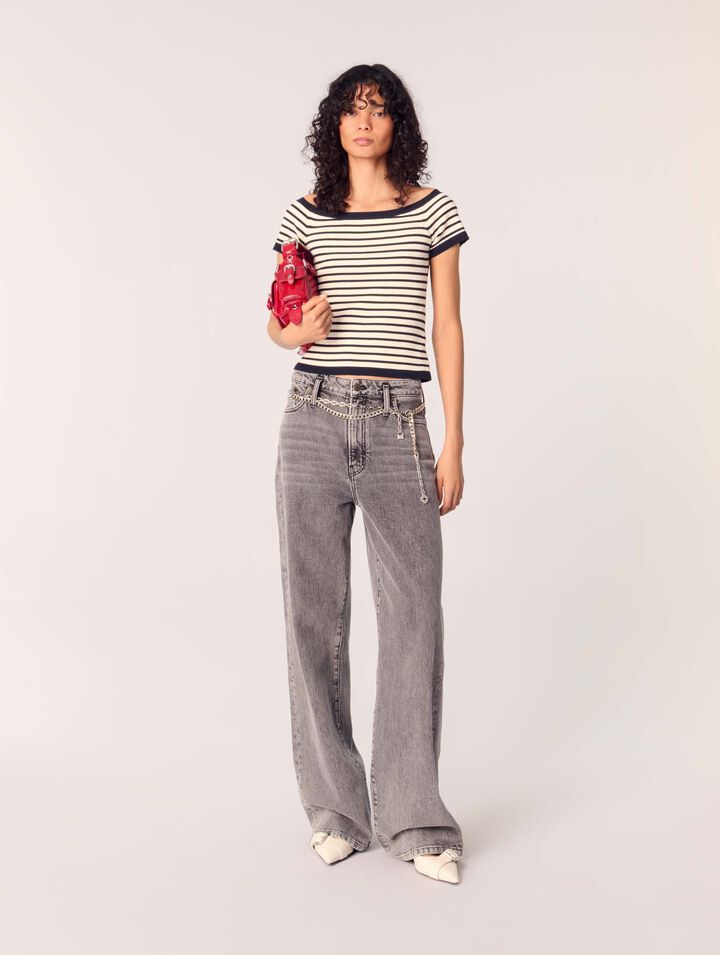 Wide-leg jeans with chain-link belt