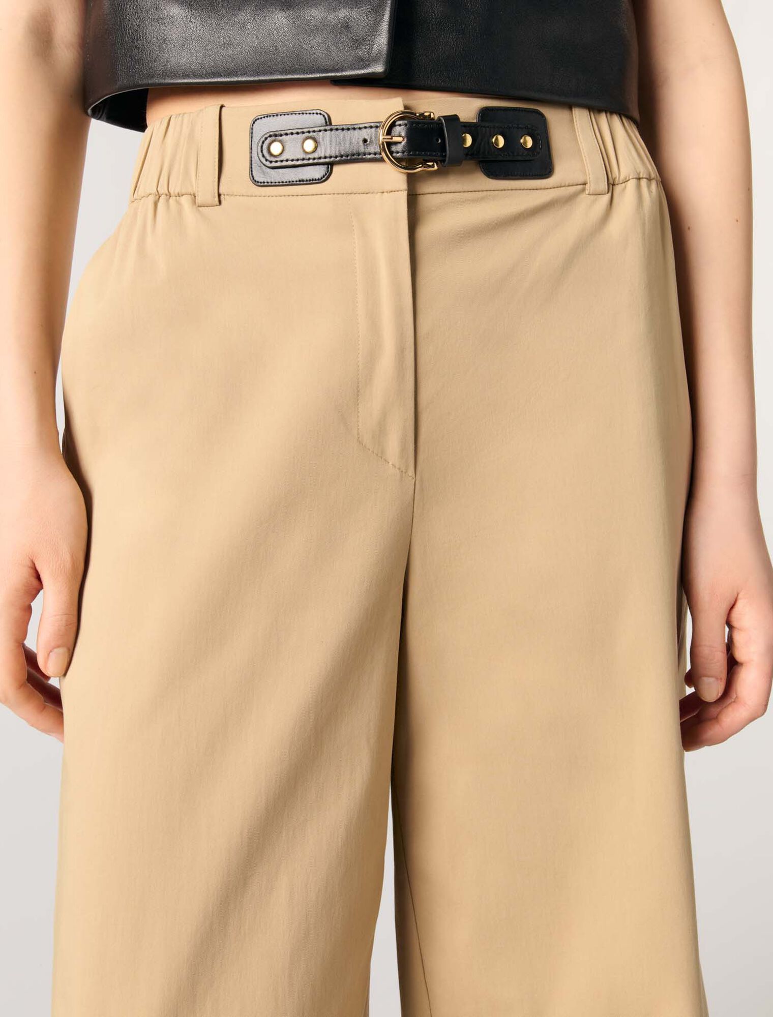 Wide-leg cotton trousers